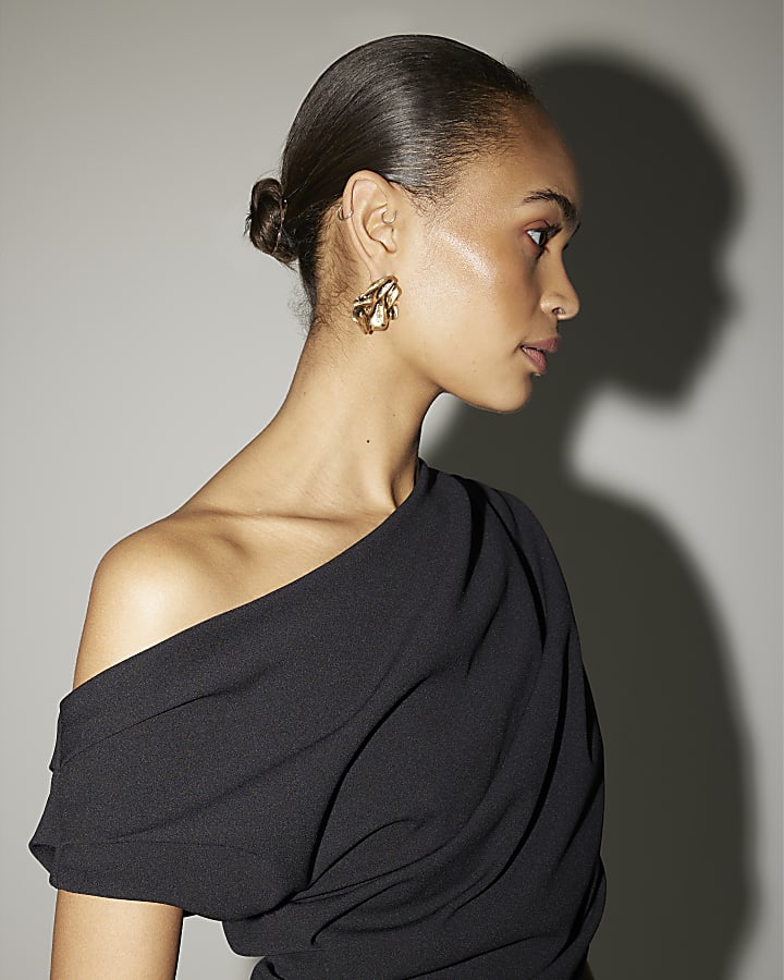 Black off shoulder drape top