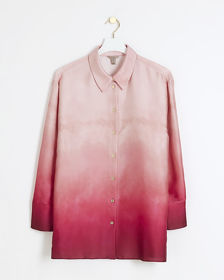 Pink oversized satin ombre shirt