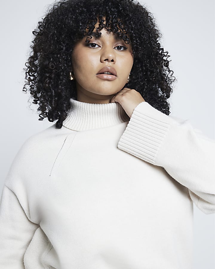 Plus Cream High Neck Jumper