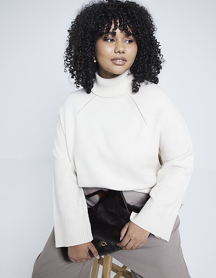 Plus Cream High Neck Jumper