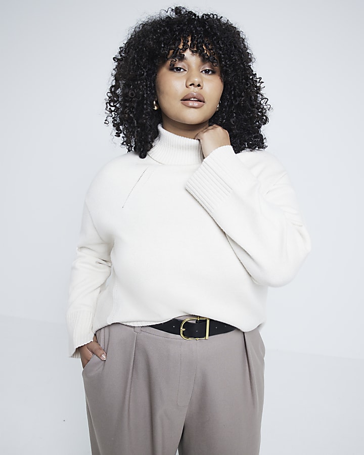 Plus Cream High Neck Jumper