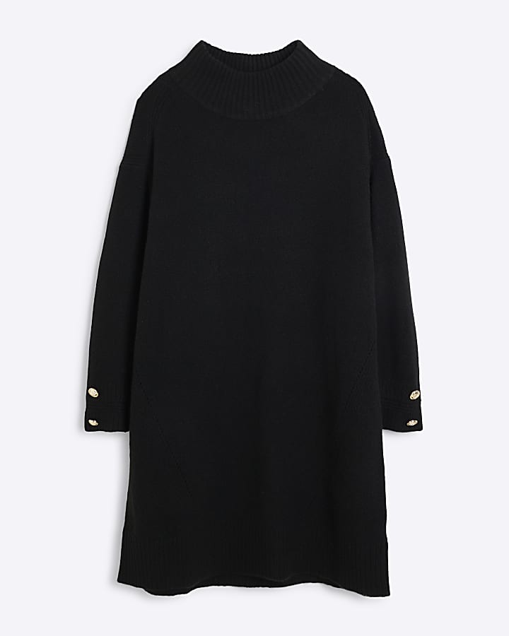 Plus Black High Neck Jumper Dress