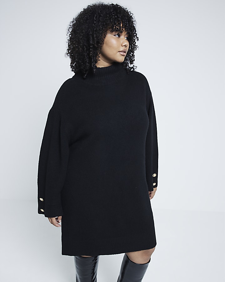 Plus Black High Neck Jumper Dress