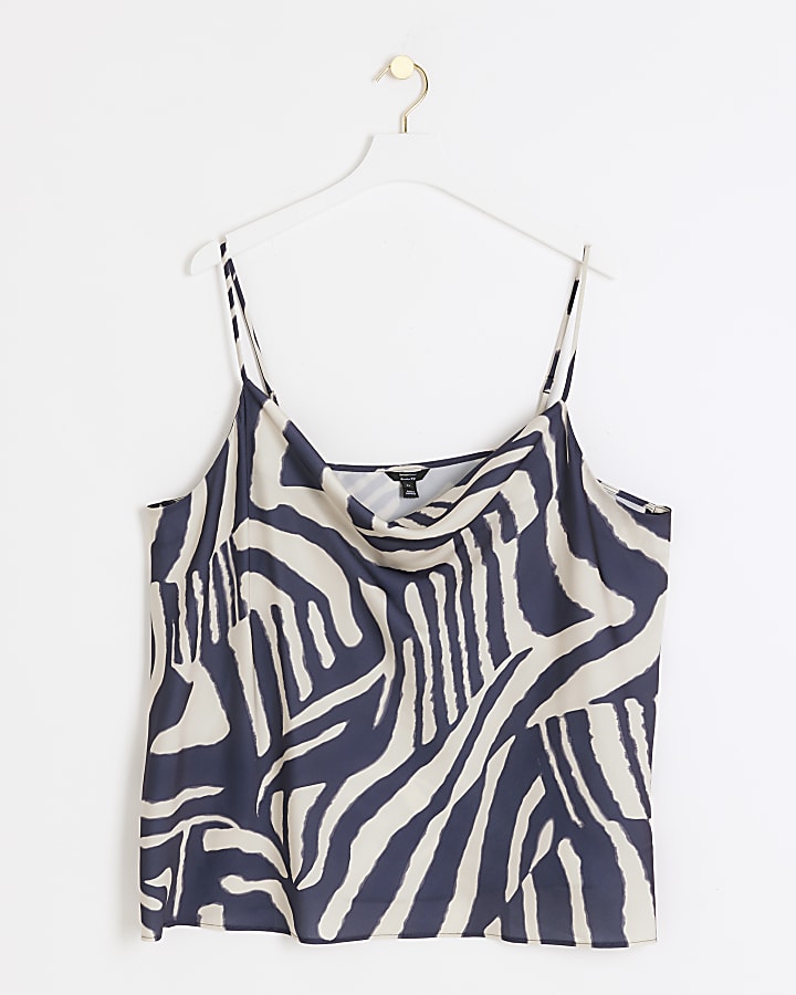 Plus Navy Animal print Cowl Neck Cami top