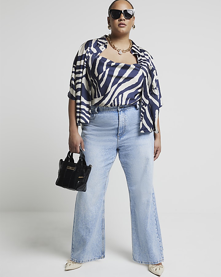 Plus Navy Animal print Cowl Neck Cami top