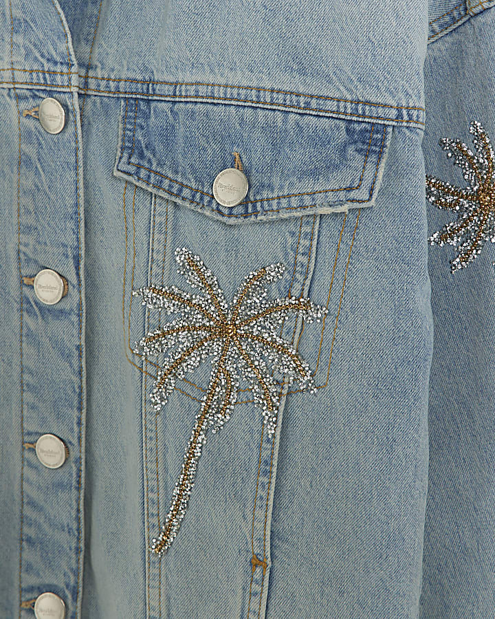 Blue sequin embellished denim jacket