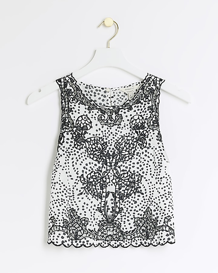 Black spot broderie Cut out Tank Top