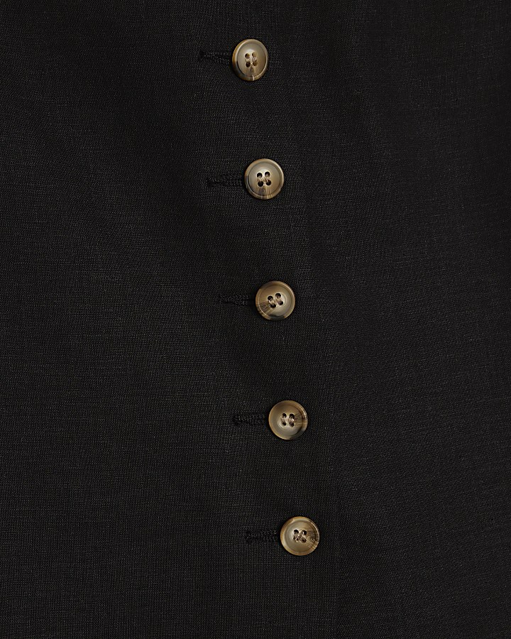 Black linen blend button up waistcoat