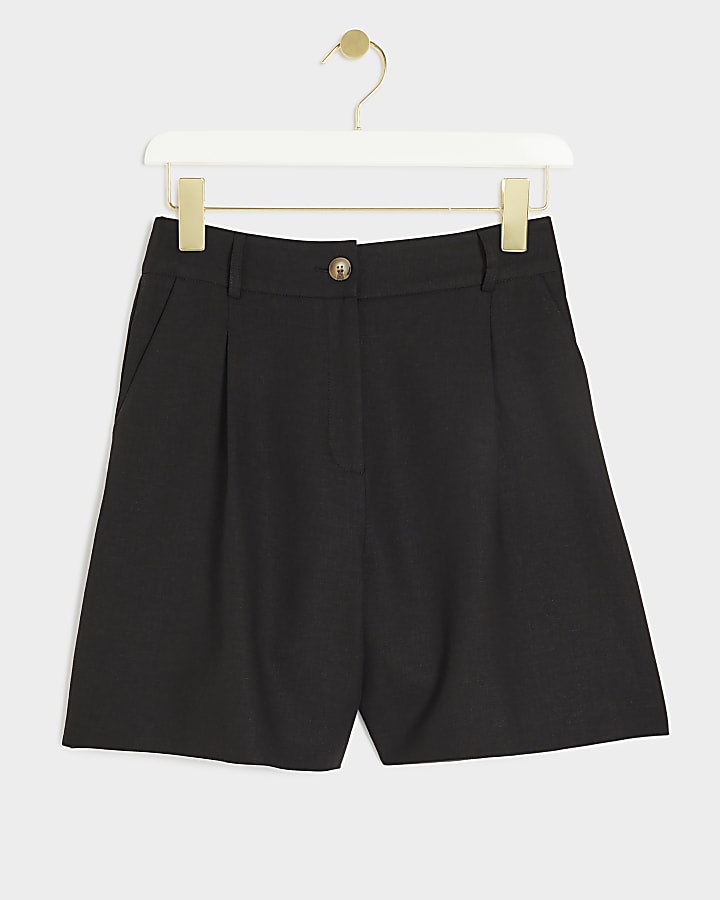 Black linen blend bermuda shorts