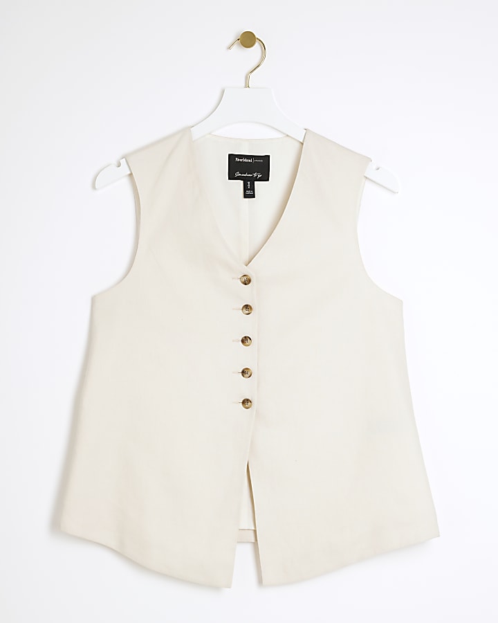Cream linen blend button up waistcoat