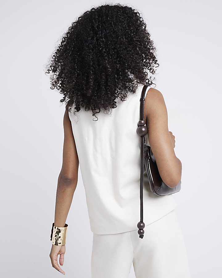 Cream linen blend button up waistcoat