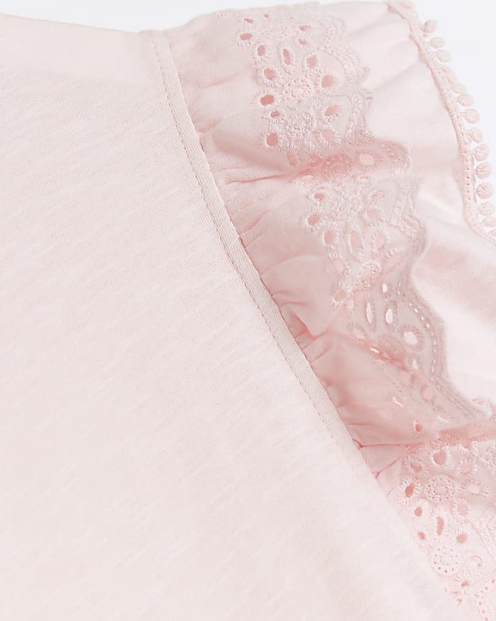 Pink broderie frill sleeve t-shirt