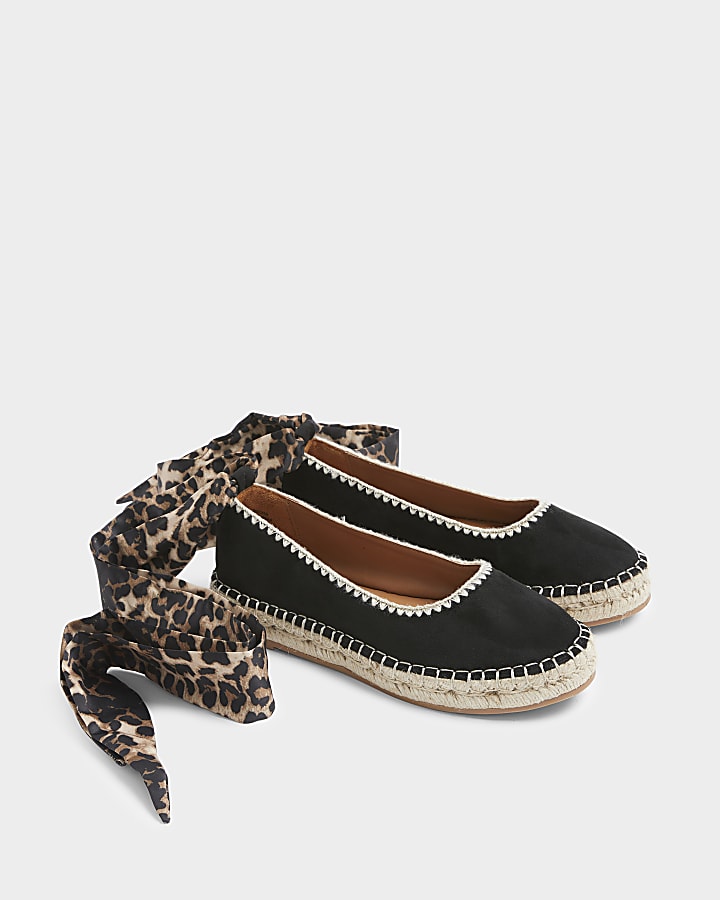 Black scarf tie espadrille shoes