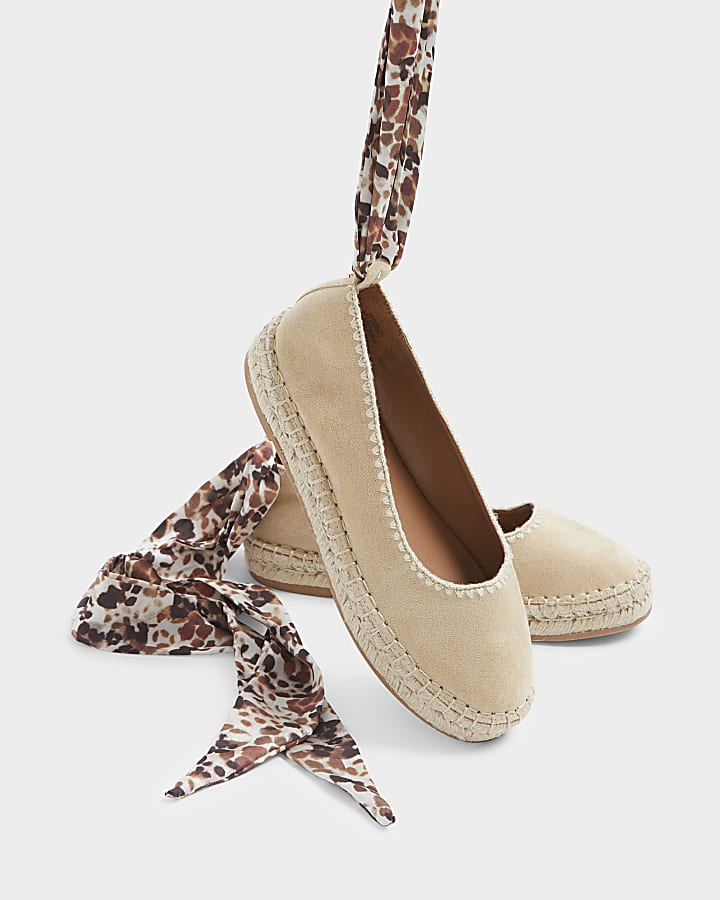 Beige scarf tie espadrille shoes