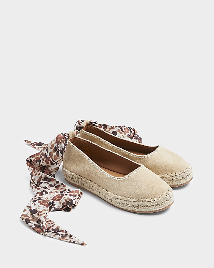 Beige scarf tie espadrille shoes