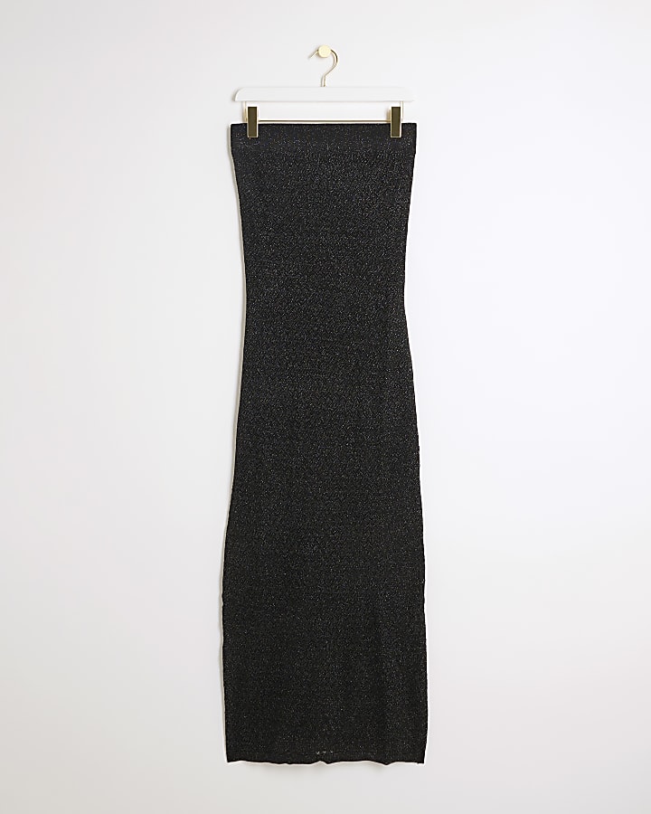 Black knitted glitter bandeau maxi dress