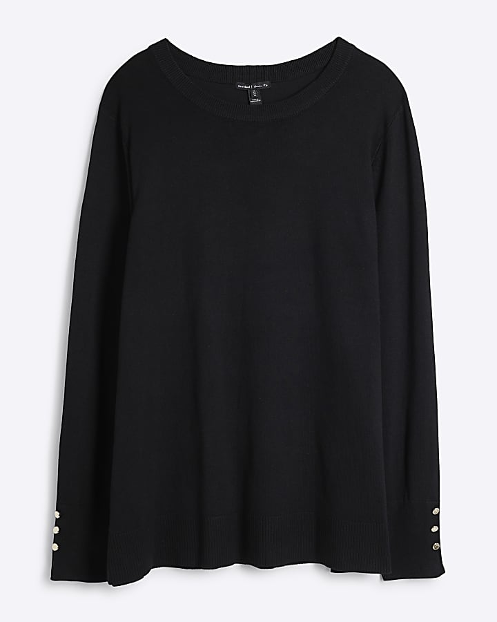 Plus Black fine knit long sleeve top