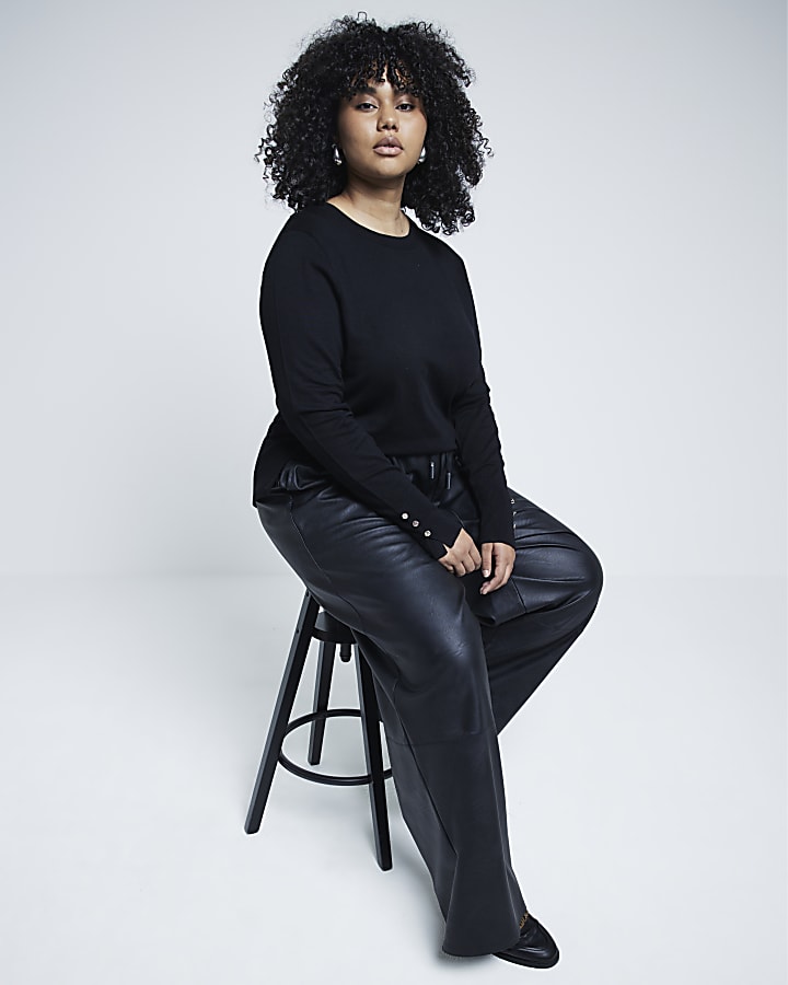 Plus Black fine knit long sleeve top