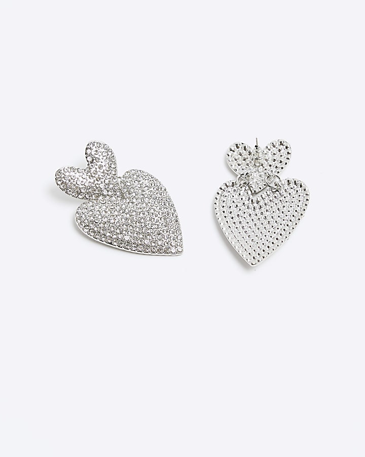 Silver heart stone earrings