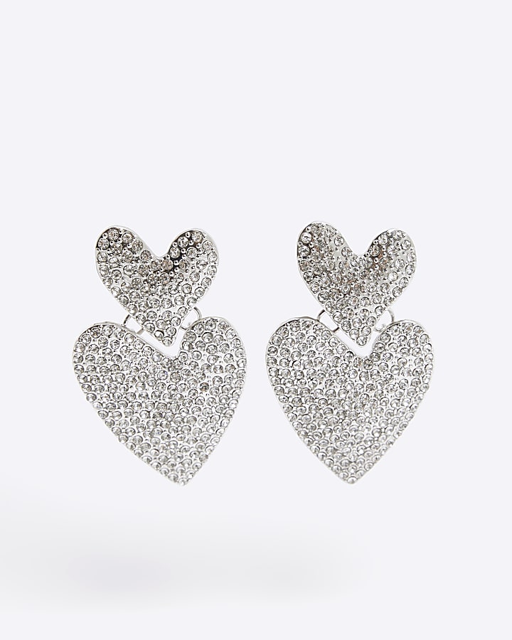 Silver heart stone earrings