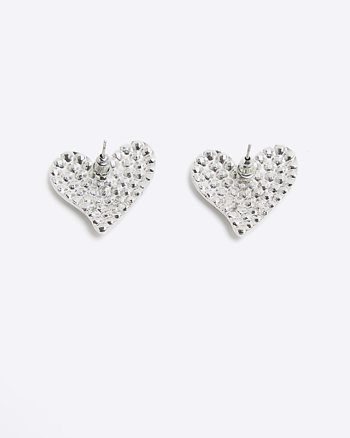 Silver heart stone studs