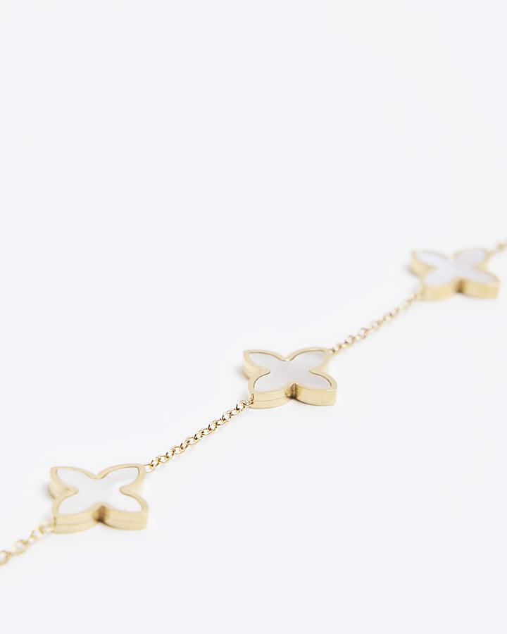 White Stainless Steel Petal Charm Bracelet