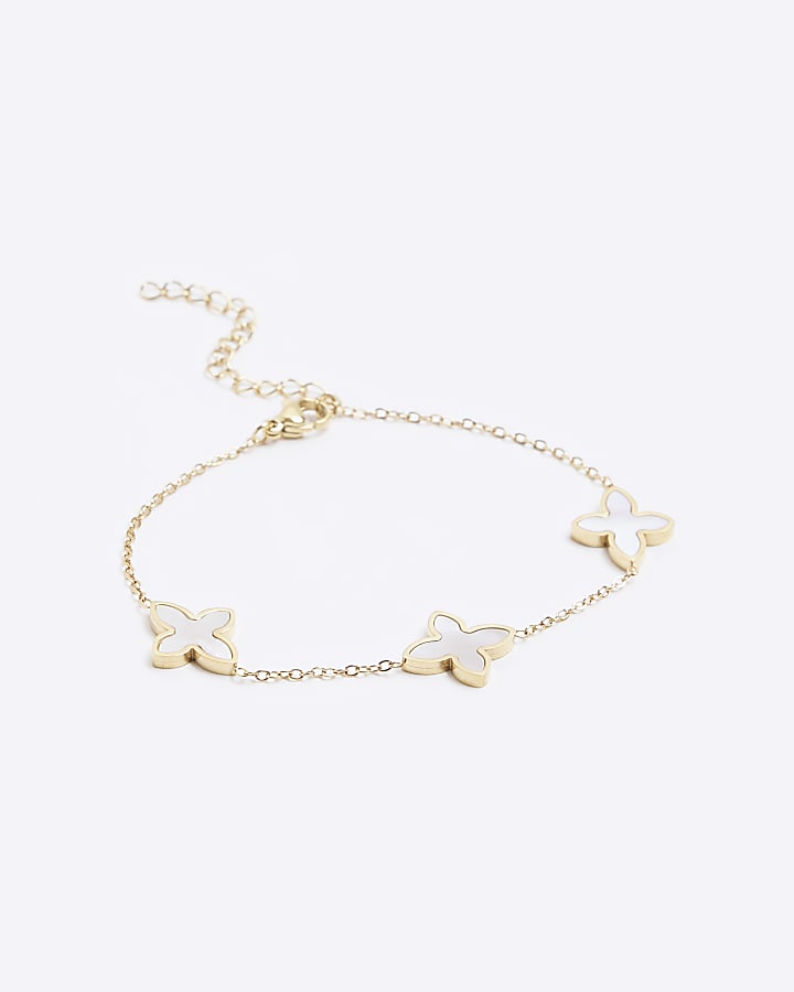 White Stainless Steel Petal Charm Bracelet