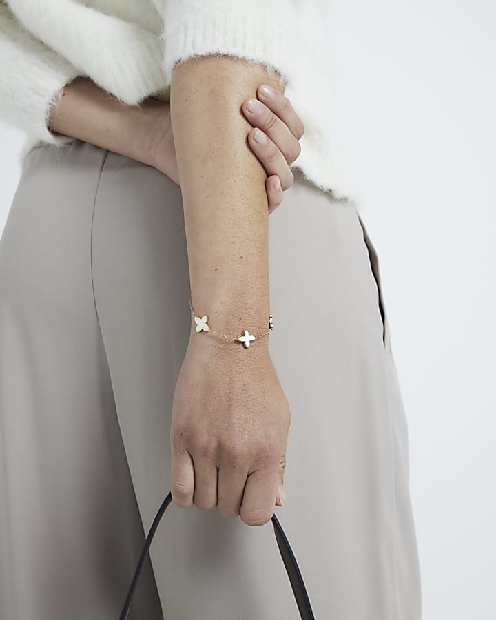 White Stainless Steel Petal Charm Bracelet