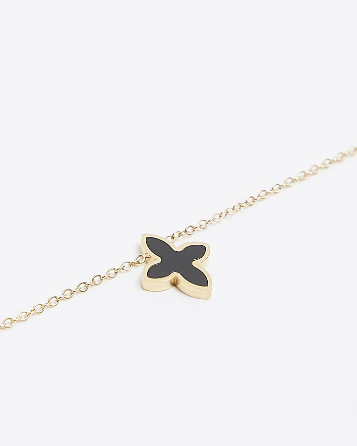 Black Stainless Steel Petal Charm Necklace