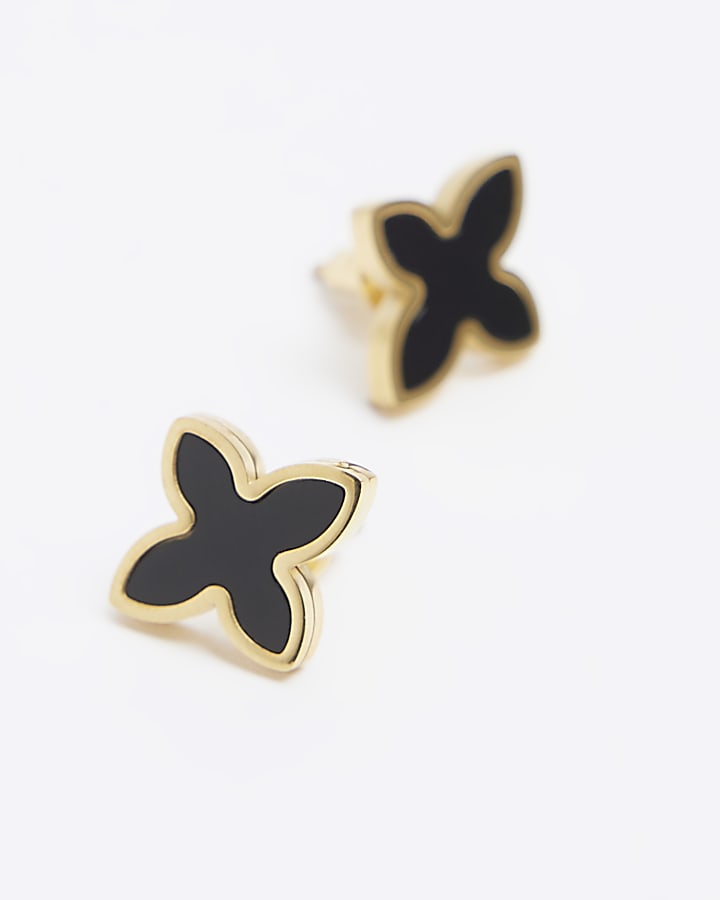 Black Stainless Steel Petal Stud Earrings