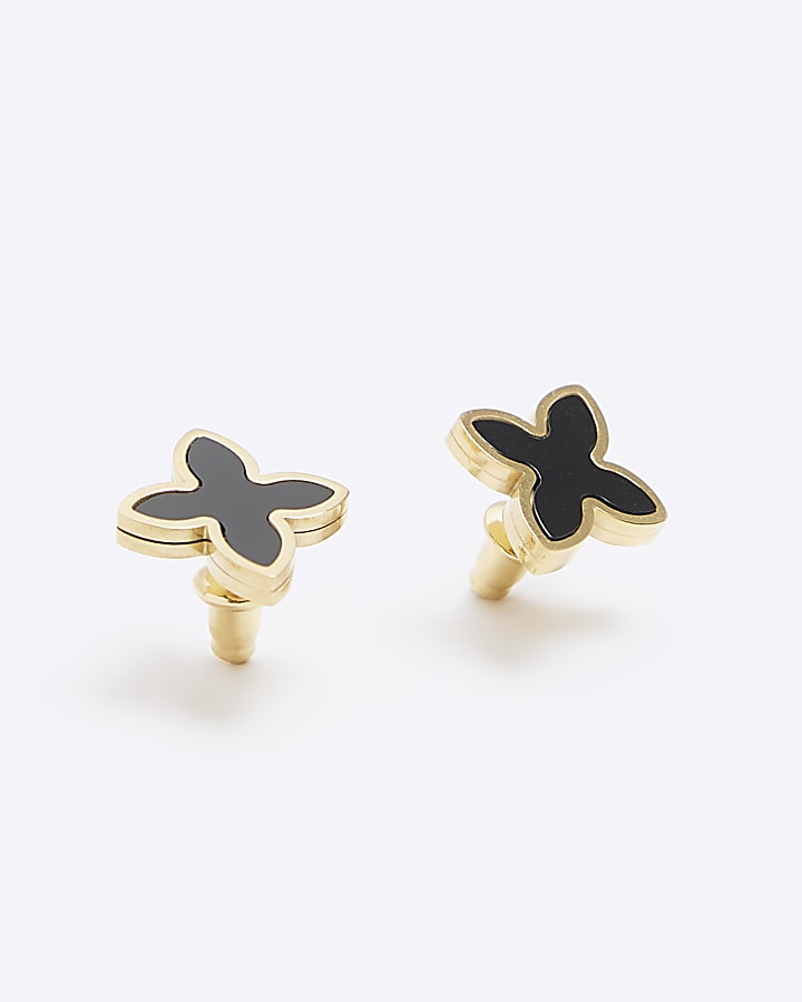 Black Stainless Steel Petal Stud Earrings