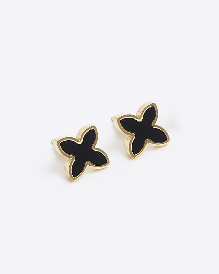 Black Stainless Steel Petal Stud Earrings