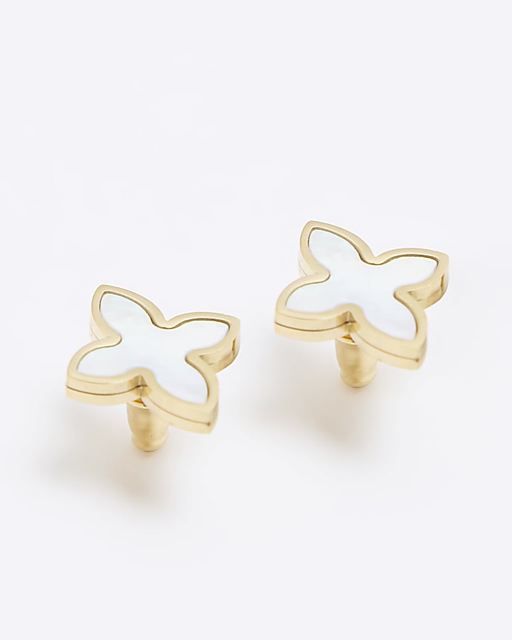 White Stainless Steel Petal Stud Earrings