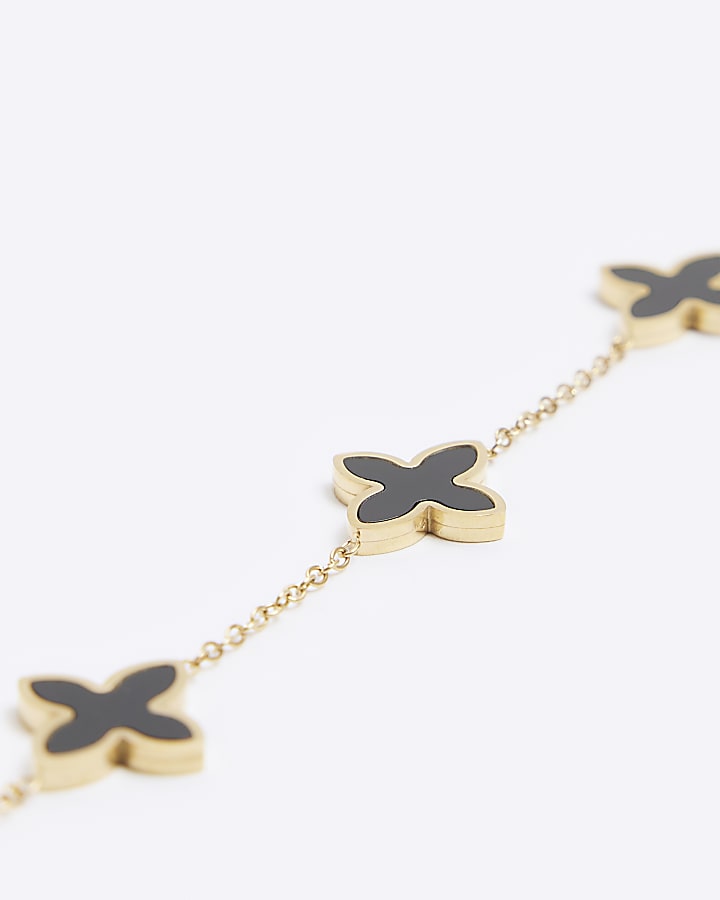 Black Stainless Steel Petal Charm Bracelet