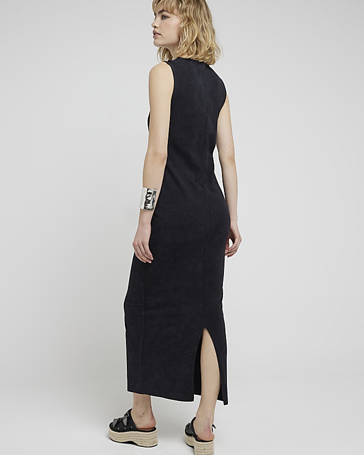 Grey knot detail bodycon maxi dress