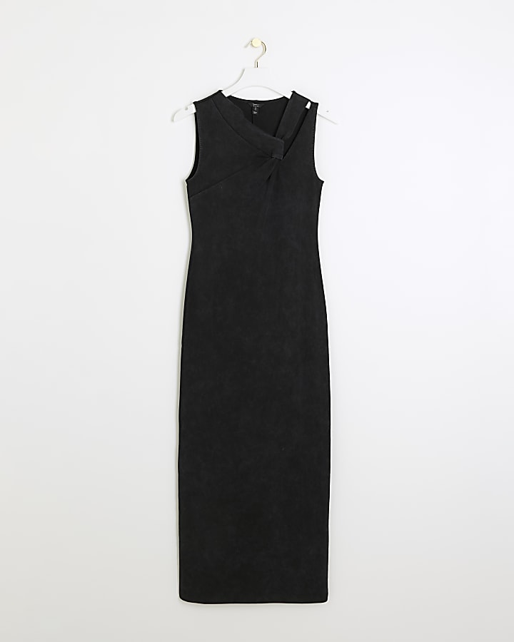 Grey knot detail bodycon maxi dress