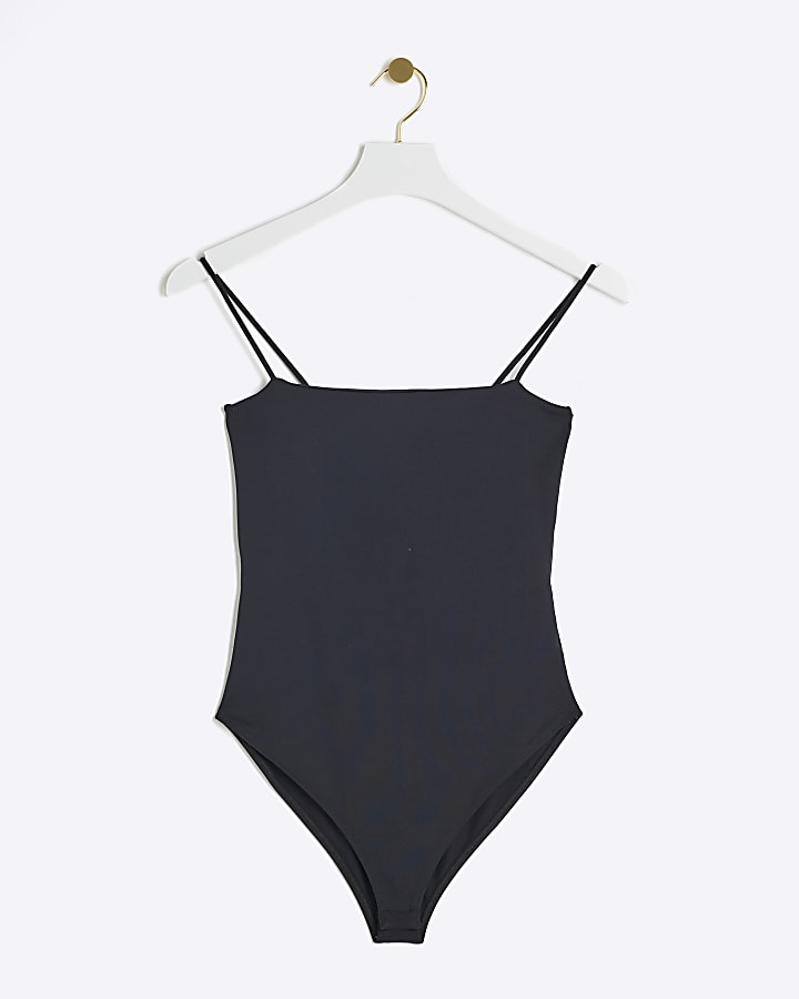 Black square neck bodysuit