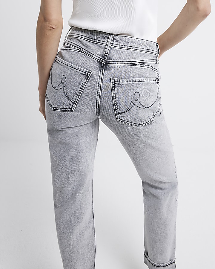 Grey high waisted bum sculpt ripped mom jeans