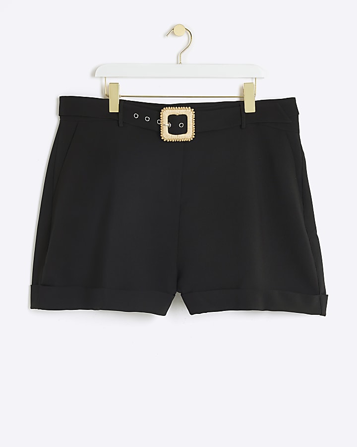 Plus Black belted shorts