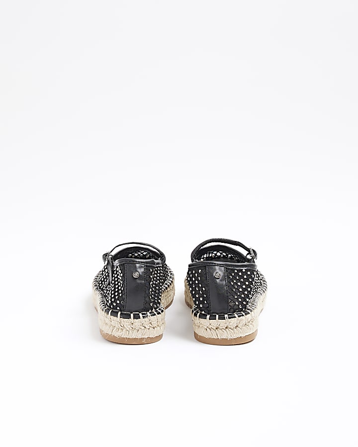 Black mesh diamante espadrille shoes