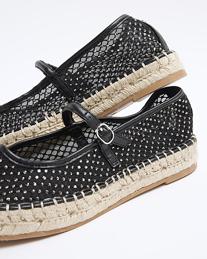 Black mesh diamante espadrille shoes