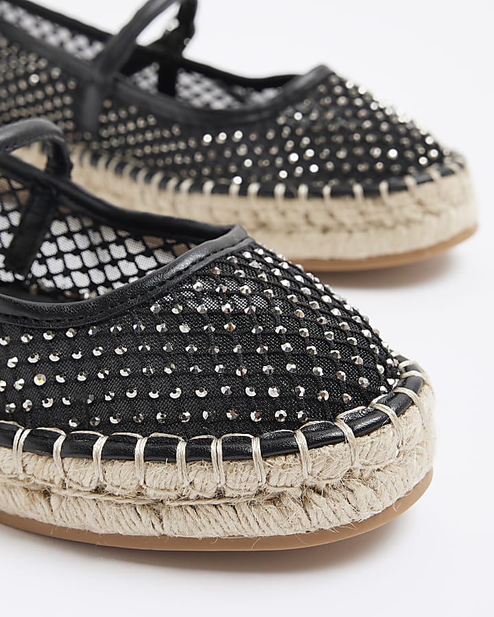 Black mesh diamante espadrille shoes