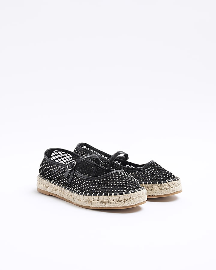 Black mesh diamante espadrille shoes