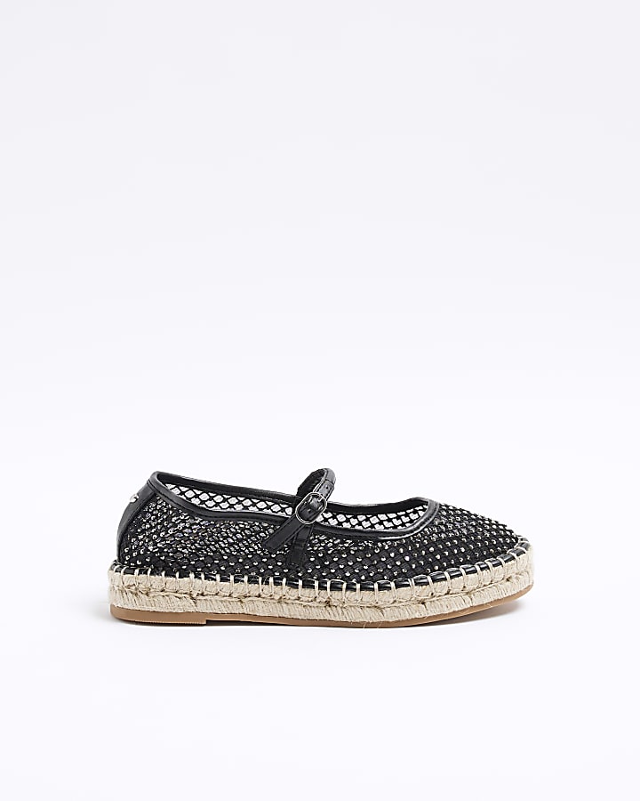 Black mesh diamante espadrille shoes