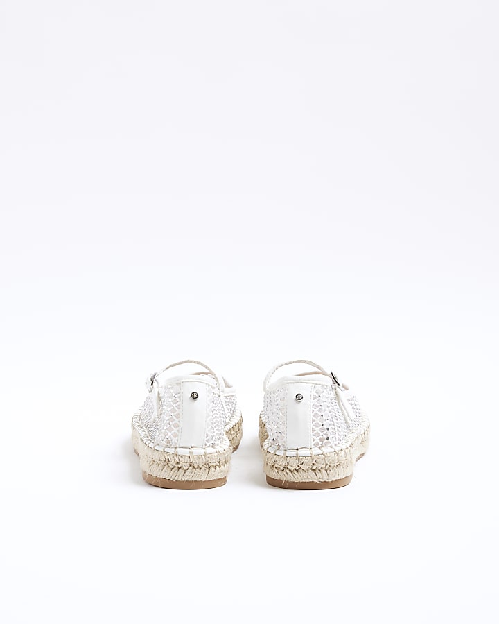 White mesh diamante espadrille shoes