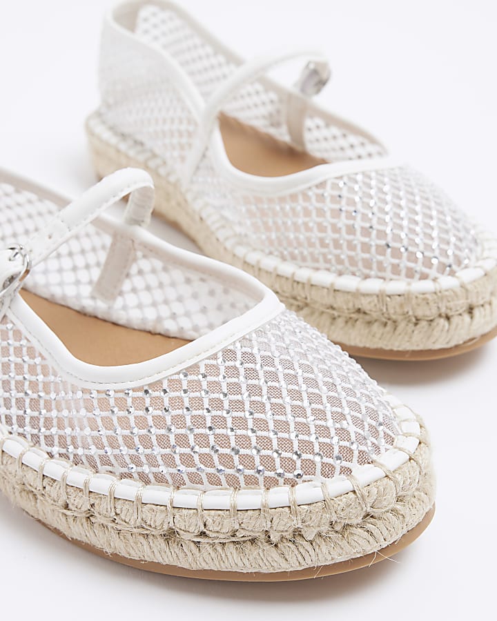 White mesh diamante espadrille shoes