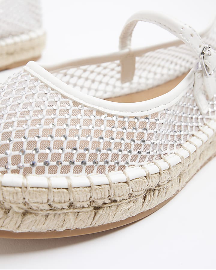 White mesh diamante espadrille shoes