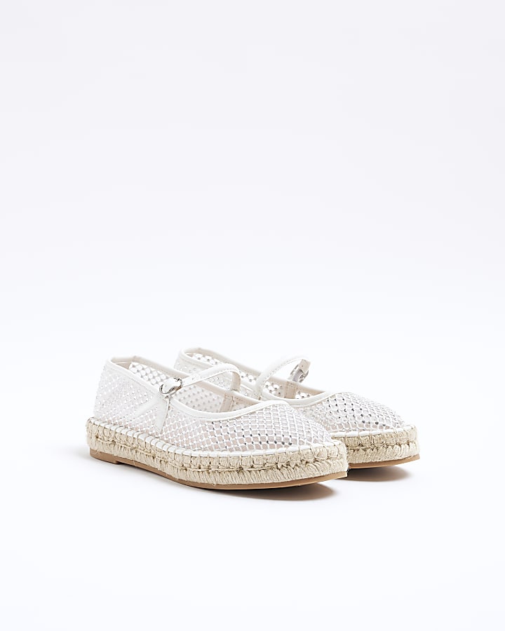 White mesh diamante espadrille shoes