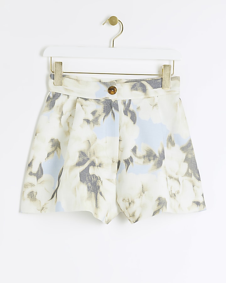 Petite Blue Floral Print Smart Shorts