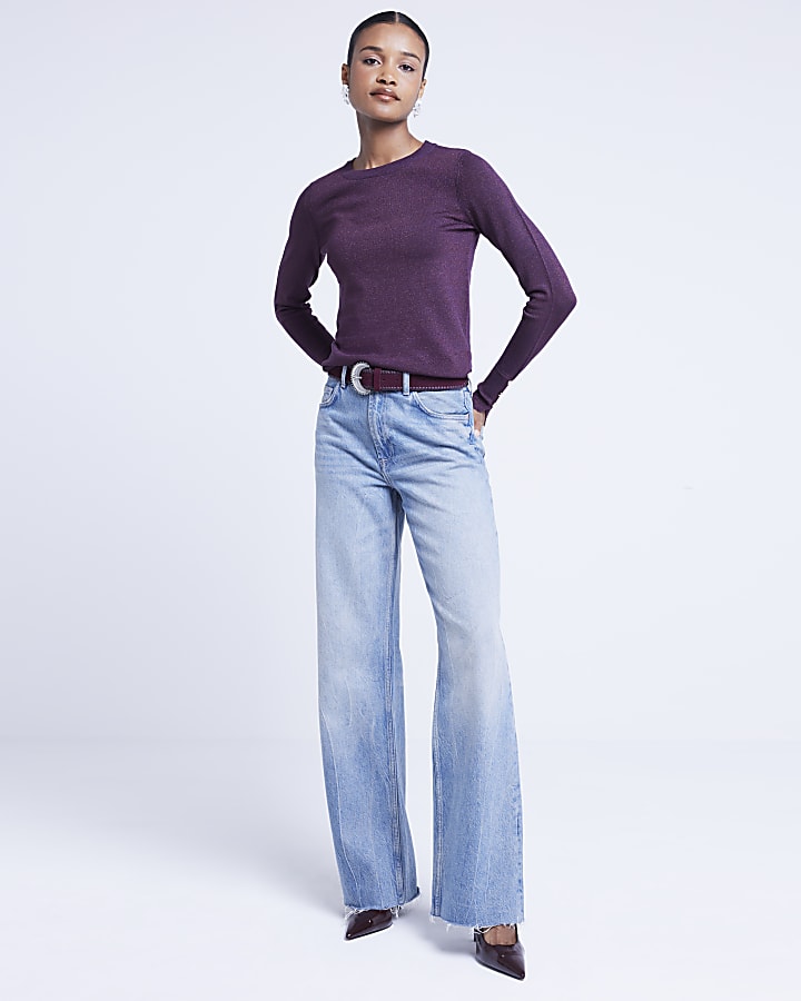 Red Fine Knit Long Sleeve Top